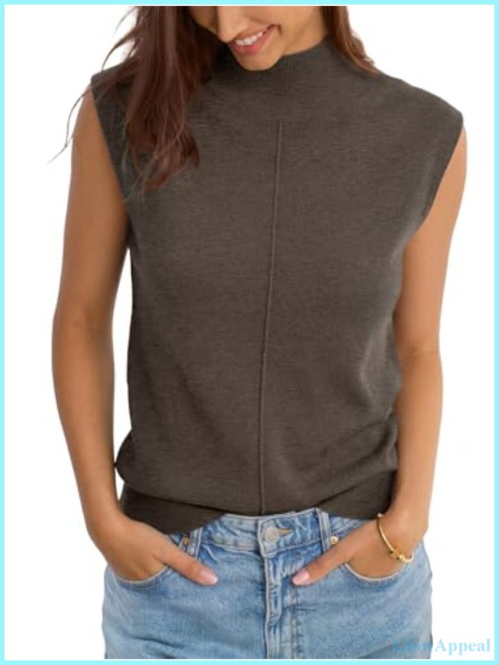 Wool Blend Mock Neck Tank Top Loose Fit Sleeveless Sweater Vest